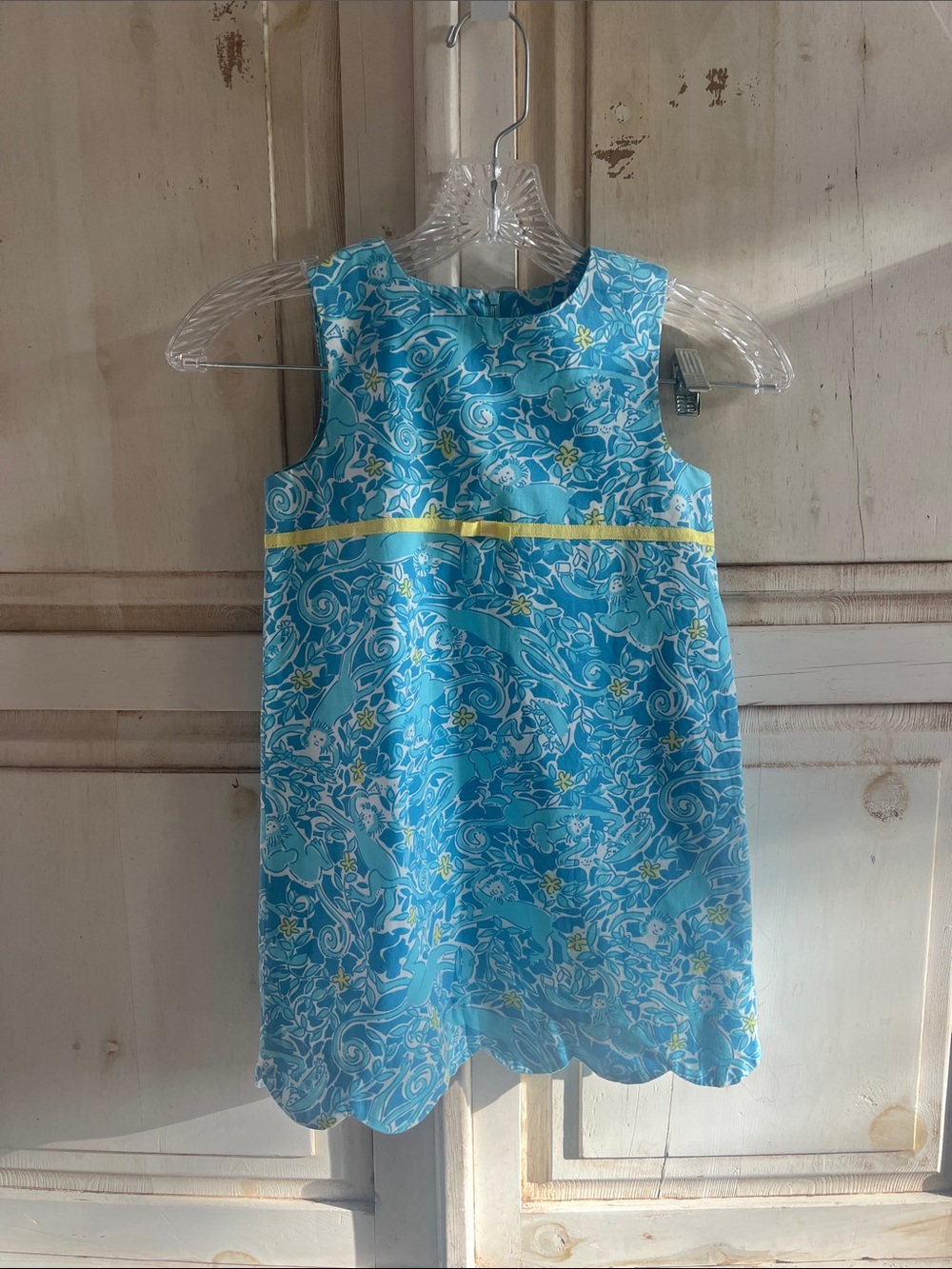 Lilly Pulitzer Turquoise Dress with Yellow Accents Girls 5T Monkey Print